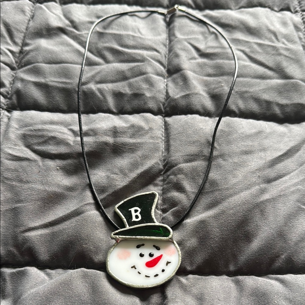 Snowman Pendant Necklace with Black Cord